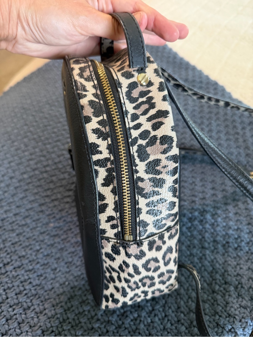 kate spade Black Leather Mini Backpack with Leopard Sides - Picture 3 of 8